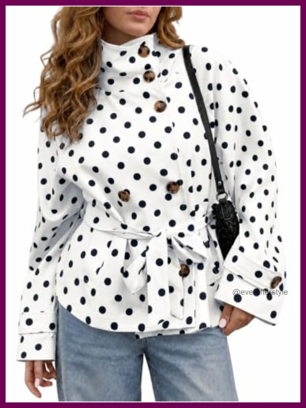 Womens Cropped Trench Coat Polka Dot Button Front Belted Waist